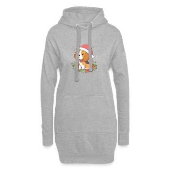 Weihnachts-Beagle-Welpe mit rotem Hut - Hoodie-Kleid - Grau meliert - Vorne