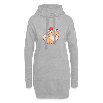 Chien Poméranien Festif Chapeau Noël - Sweat-shirt à capuche long Femme - gris chiné - Devant