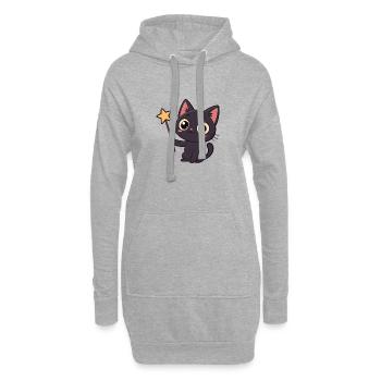 Chat magique et baguette étoilée - Sweat-shirt à capuche long Femme - gris chiné - Devant
