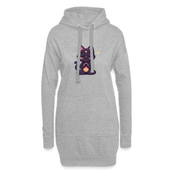 Black Zen Cat in Meditation - Hoodie Dress - heather grey - Front