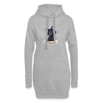 Chat Noir Reveur Kawaii - Sweat-shirt à capuche long Femme - gris chiné - Devant