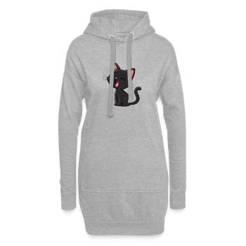 Chaton Noir Rieur Minimal - Sweat-shirt à capuche long Femme - gris chiné - Devant
