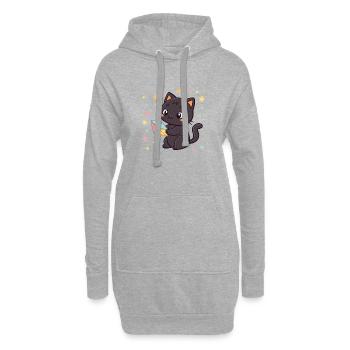 Chat noir et enveloppe origami - Sweat-shirt à capuche long Femme - gris chiné - Devant