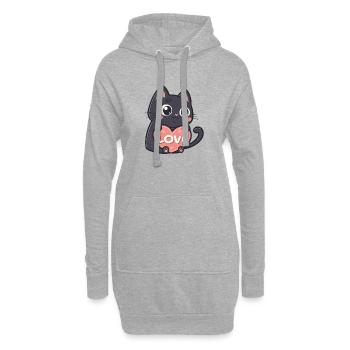 Schwarze Katze Kuschelherz Liebe - Hoodie-Kleid - Grau meliert - Vorne