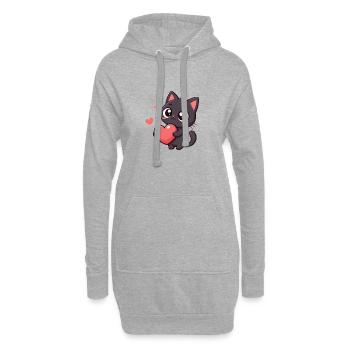 Chat kawaii tenant un cœur - Sweat-shirt à capuche long Femme - gris chiné - Devant
