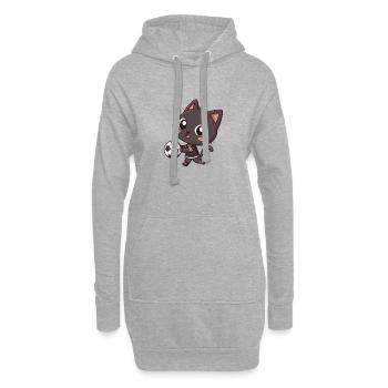 Sportliche schwarze Katze mit Ball - Hoodie-Kleid - Grau meliert - Vorne