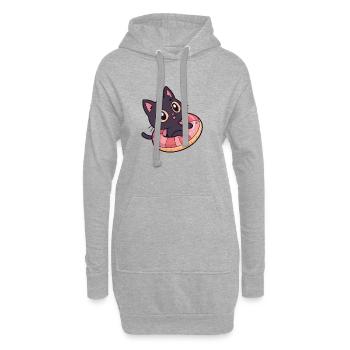 Schwarze Katze auf Donut-Boje - Hoodie-Kleid - Grau meliert - Vorne