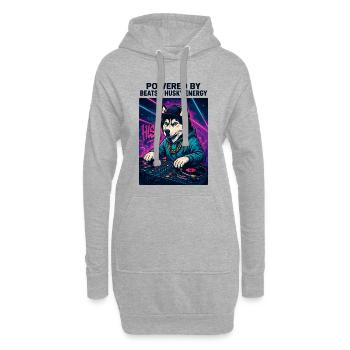 Husky DJ – Streetwear urbain avec Beats Energy - Sweat-shirt à capuche long Femme - gris chiné - Devant