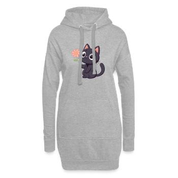 Kawaii Schwarze Katze mit Blume - Hoodie-Kleid - Grau meliert - Vorne