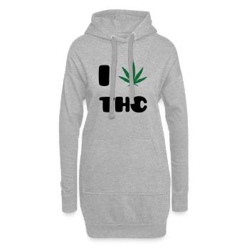 Ich liebe THC – Weed – Cannabis - Hoodie-Kleid - Grau meliert - Vorne