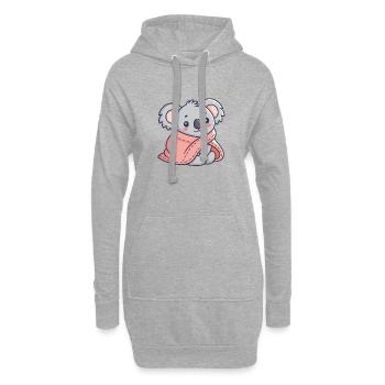 Koala-Cozy in einem rosa Schal - Hoodie-Kleid - Grau meliert - Vorne