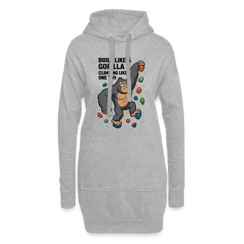 Bouldern lustig – Gorilla Cartoon Kletter Shirt - Hoodie-Kleid - Grau meliert - Vorne