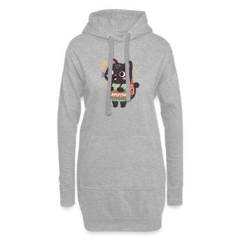 Buntes Camper-Kätzchen - Hoodie-Kleid - Grau meliert - Vorne
