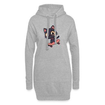 Chat Noir sur Skateboard Cartoon - Sweat-shirt à capuche long Femme - gris chiné - Devant
