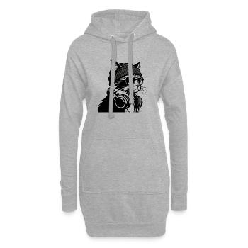 Cat Beat avec chapeau et casque - Sweat-shirt à capuche long Femme - gris chiné - Devant