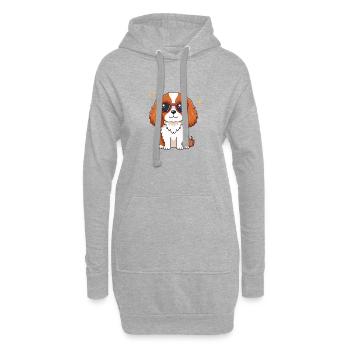 Chien chic à lunettes rouges - Sweat-shirt à capuche long Femme - gris chiné - Devant
