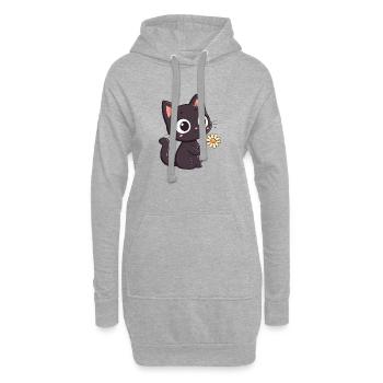 Chat noir et marguerite - Sweat-shirt à capuche long Femme - gris chiné - Devant