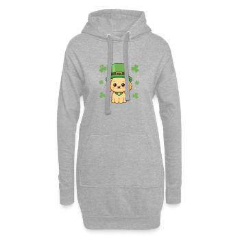 Chiot Labrador kawaii trèfle et chapeau vert - Sweat-shirt à capuche long Femme - gris chiné - Devant
