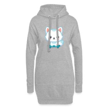 Kawaii Fox auf Skateboard - Hoodie-Kleid - Grau meliert - Vorne