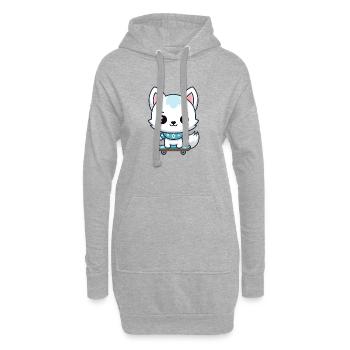 Petit Renard Skateboard Bleu - Sweat-shirt à capuche long Femme - gris chiné - Devant