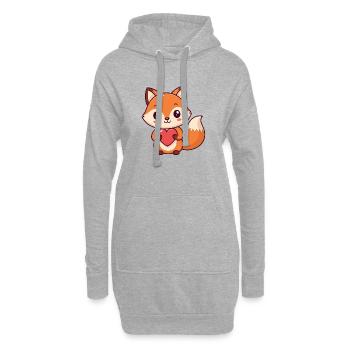 Kawaii-Fuchs Buntes Herz - Hoodie-Kleid - Grau meliert - Vorne