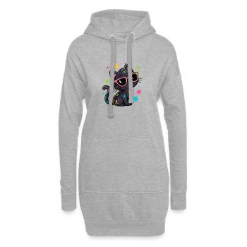 Schwarzes Katzenkonfetti und rosa Brille - Hoodie-Kleid - Grau meliert - Vorne