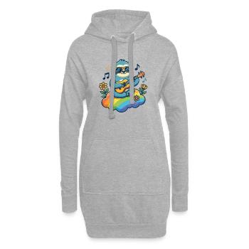 Hippie Faultier mit Gitarre auf Regenbogen Wolke - Hoodie-Kleid - Grau meliert - Vorne