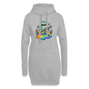 Faultier mit Gitarre auf Regenbogenwolke Hippie - Hoodie-Kleid - Grau meliert - Vorne