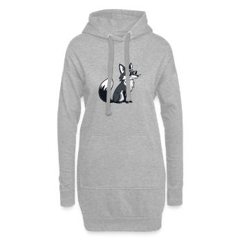 Schwarz-Weiß Cooler Fuchs mit Sonnenbrille - Hoodie-Kleid - Grau meliert - Vorne