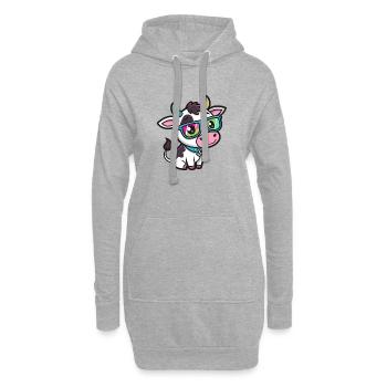 Vache chic lunettes arcenciel - Sweat-shirt à capuche long Femme - gris chiné - Devant