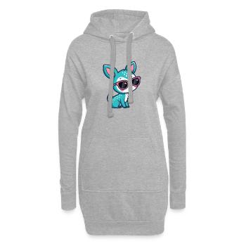 Kawaii Türkis-Rehkuh mit rosa Brille - Hoodie-Kleid - Grau meliert - Vorne