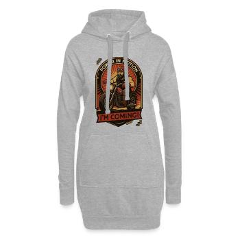 Puissance en mouvement : J’arrive, motard - Sweat-shirt à capuche long Femme - gris chiné - Devant