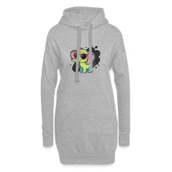 Bunter Elefant mit rosa Brille - Hoodie-Kleid - Grau meliert - Vorne