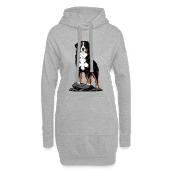 Berner Sennenhund auf Felsenberg-Porträt - Hoodie-Kleid - Grau meliert - Vorne