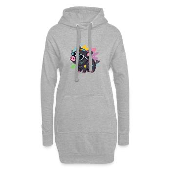 Cochon Art Spray et Lunettes - Sweat-shirt à capuche long Femme - gris chiné - Devant