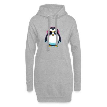 Schicker Pinguin mit Regenbogengläser - Hoodie-Kleid - Grau meliert - Vorne