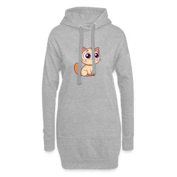 Kawaii Beige Katze Süßes Lächeln - Hoodie-Kleid - Grau meliert - Vorne