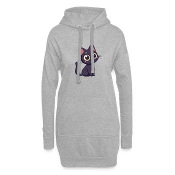 Kawaii schwarze Katze mit riesigen Augen - Hoodie-Kleid - Grau meliert - Vorne