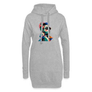 Kubistisches Farbporträt mit Sonnenbrille - Hoodie-Kleid - Grau meliert - Vorne