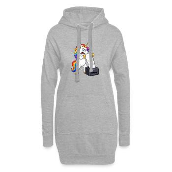 Drôle de rage d’Imprimeur Licorne - Sweat-shirt à capuche long Femme - gris chiné - Devant