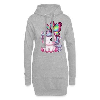 Licorne Kawaii mignonne avec papillon - Sweat-shirt à capuche long Femme - gris chiné - Devant
