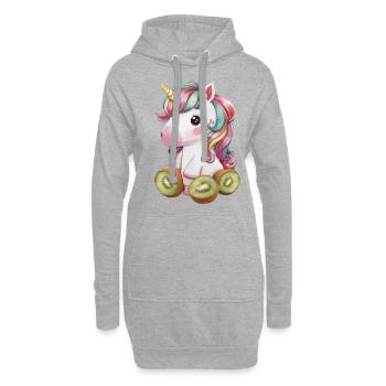 Cartoon Kawaii Einhorn mit Kiwi - Hoodie-Kleid - Grau meliert - Vorne