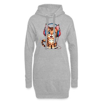 Casque chaton - Sweat-shirt à capuche long Femme - gris chiné - Devant