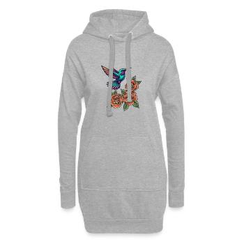 Kolibri und Rosen - Hoodie-Kleid - Grau meliert - Vorne
