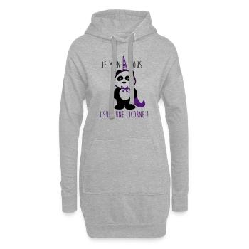 je m'en fous je suis une licorne,panda - Sweat-shirt à capuche long Femme - gris chiné - Devant