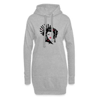 Geisha avec un casque - Sweat-shirt à capuche long Femme - gris chiné - Devant