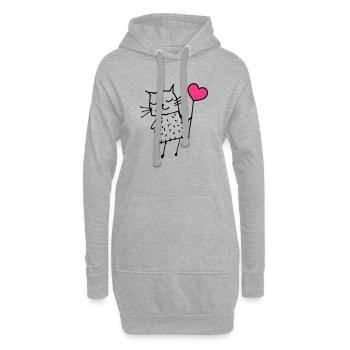 Katze mit Herz: Liebe - Hoodie-Kleid - Grau meliert - Vorne