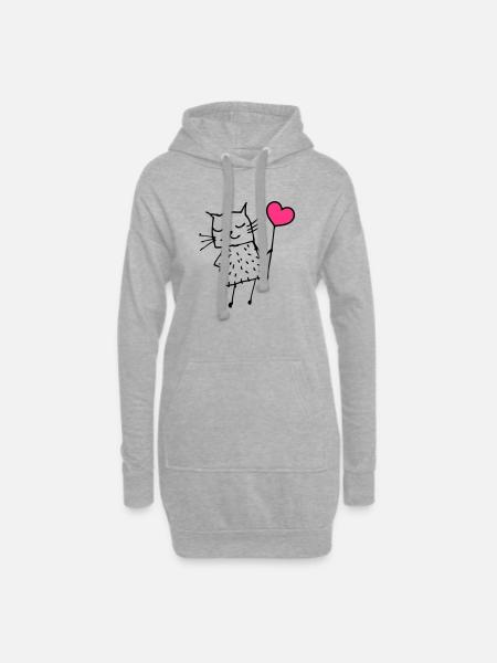 Chat avec le coeur: Amour - Sweat-shirt à capuche long Femme - gris chiné