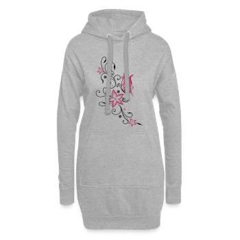 Fleurs avec ornement floral et papillon, été. - Sweat-shirt à capuche long Femme - gris chiné - Devant