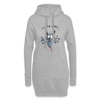 I Love Bats - Fledermaus - Fledermäuse - Hoodie-Kleid - Grau meliert - Vorne